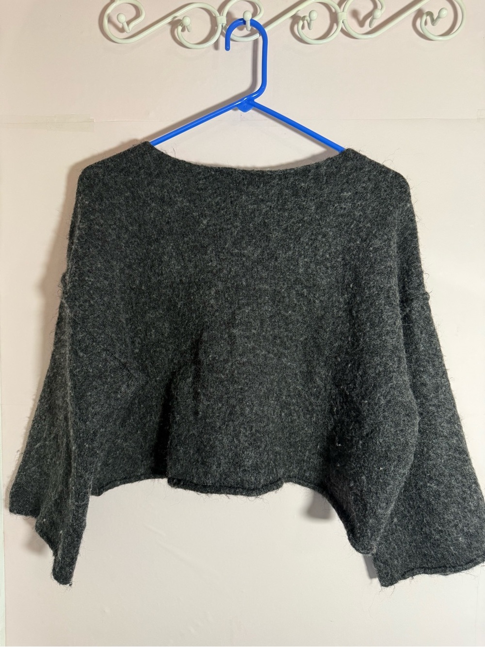 Zara Dark Charcoal Scoop-Neck Fuzzy Cropped Sweater